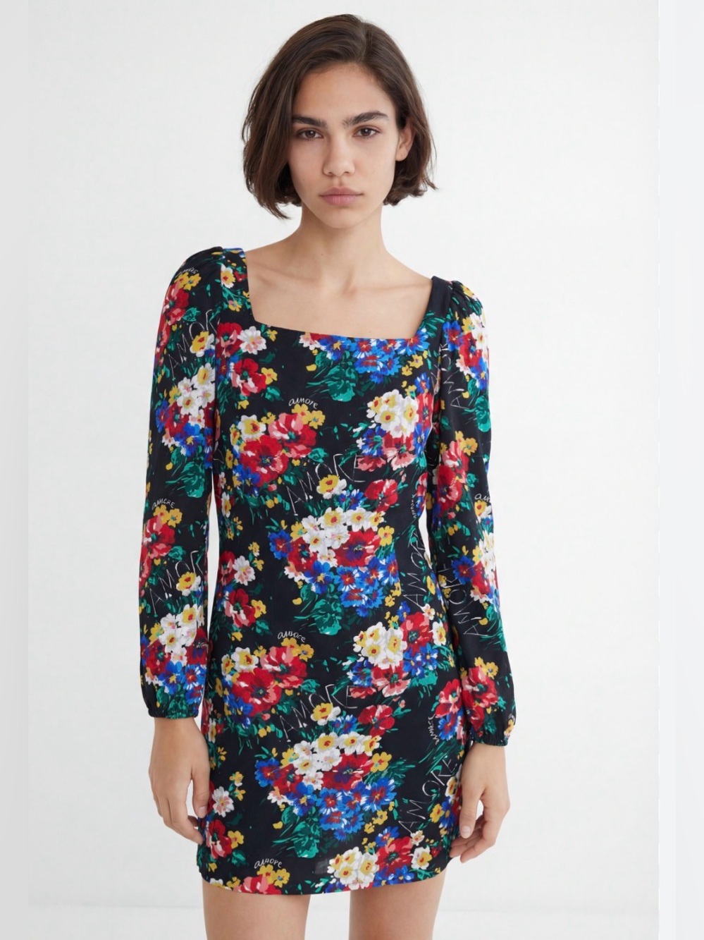 Desigual Nilo square neck floral print mini dress multicolor viscose Medium